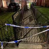 Police tape at at entrance to Elliott Street, in Hartlepool, on Wednesday night. Picture by FRANK REID