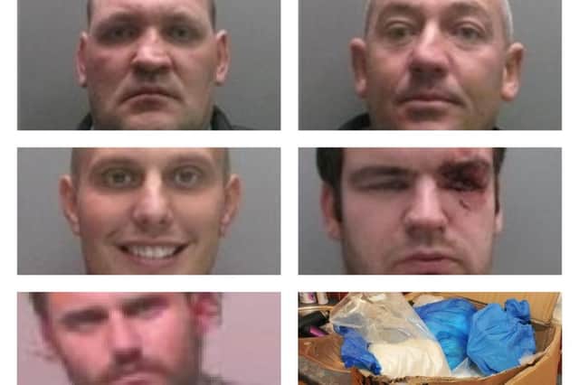 Clockwise from top left, Robert Anderson, Paul Casey, Andrew Belford, Darren McBride and Ryan Johnson are appealing against their convictions for plotting to supply cocaine.