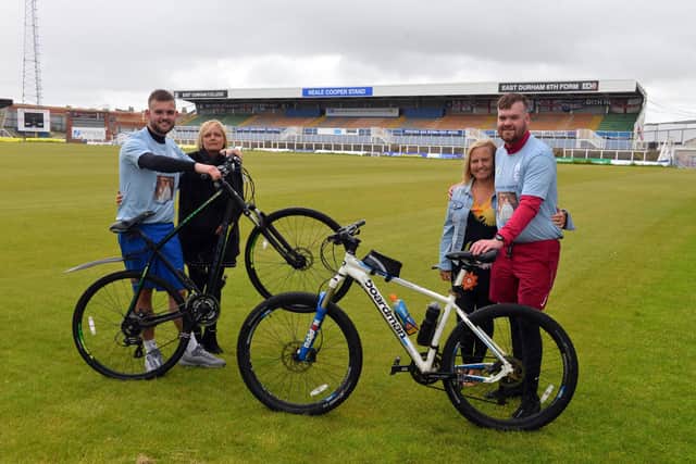 Adam Garrington with his mother Pamela Boagey, left, and friend Callum Atter with his mother Lezanne Atter following their mental health awareness bike ride. Picture by Stu Norton.