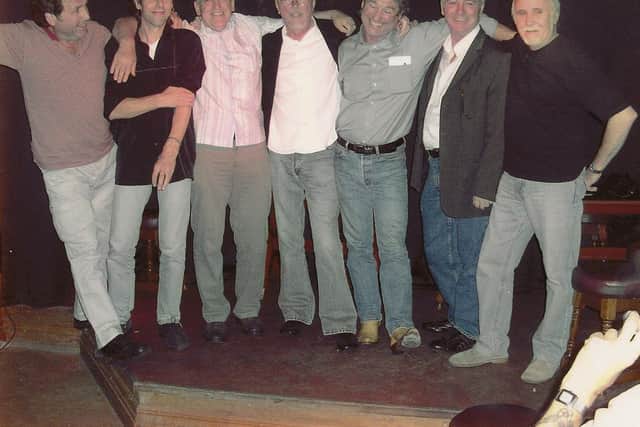 Flashback to the friends' last reunion in 2006. Left to right: Alan Grange, Alan's brother Geoff guitarist and singer with band the Blue Bishops, John ’Sig’ Siddle, Alan Plaice guitarist with JAK and Beer Money in Hartlepool, Derek Wilkinson, Mal Craggs, and John ’Sconner’ Holdforth.