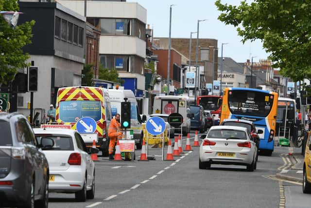 Traffic disruption in York Road , Hartlepool, due to road works at the junction with Park Road.