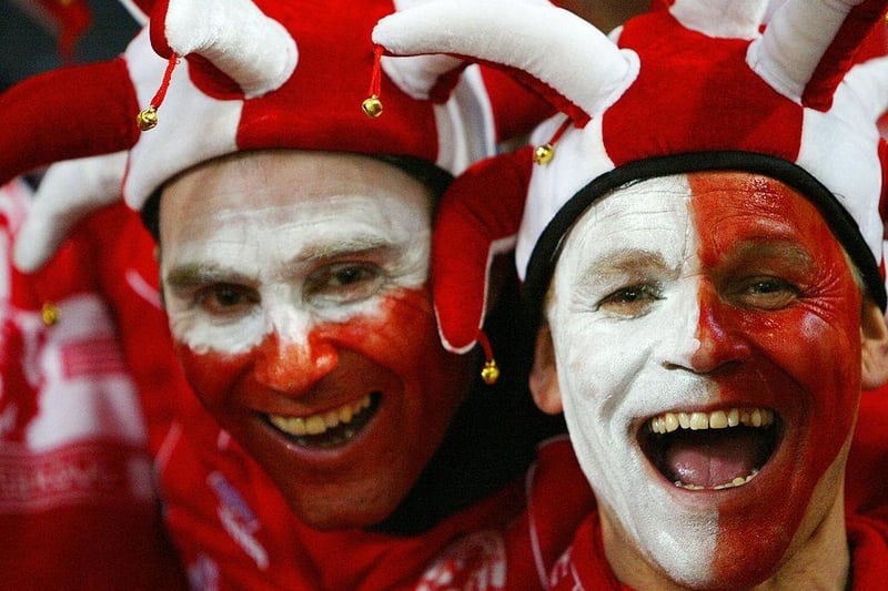 Middlesbrough fans cheer before the start of the the Carling Cup final against Bolton on 29 February, 2004 in Cardiff