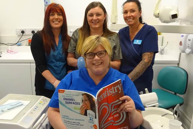 Back, left to right, assistant manager Nicola Hewitson, practice manager Leanne Burns and lead nurse Marie Taylor.  Front, clinical director Dr Caroline Jackson, of Hartlepool Dental and Implant Centre.