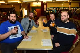 From left,  Stephen Williams, Jonathan Smith, Lee Dougherty and Robert Haselton at the Hartlepool Beer Festival 2021 at the Borough Hall.