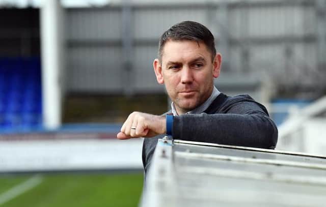 Hartlepool United manager Dave Challinor in the home dugout at Victoria Park (photo: Frank Reid).