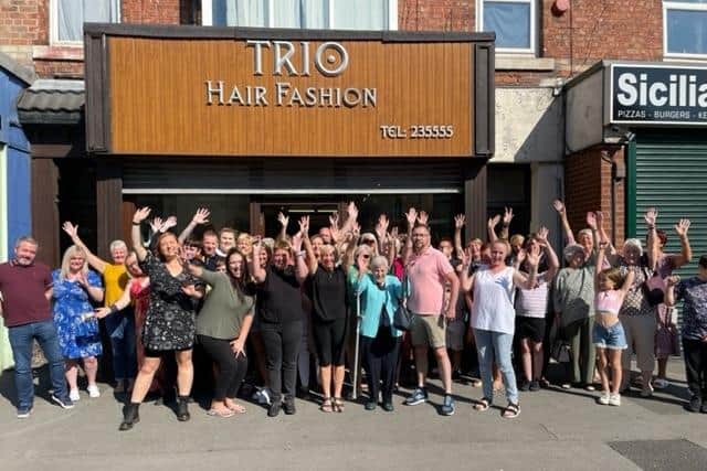 Tens of people turn out to say farewell to Trio Hair Fashions, on Stockton Road, as it relocates to Libertys Hair and Beauty in York Road.
