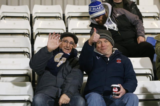 Thumbs up from these Hartlepool United supporters. (Credit: Mark Fletcher | MI News)