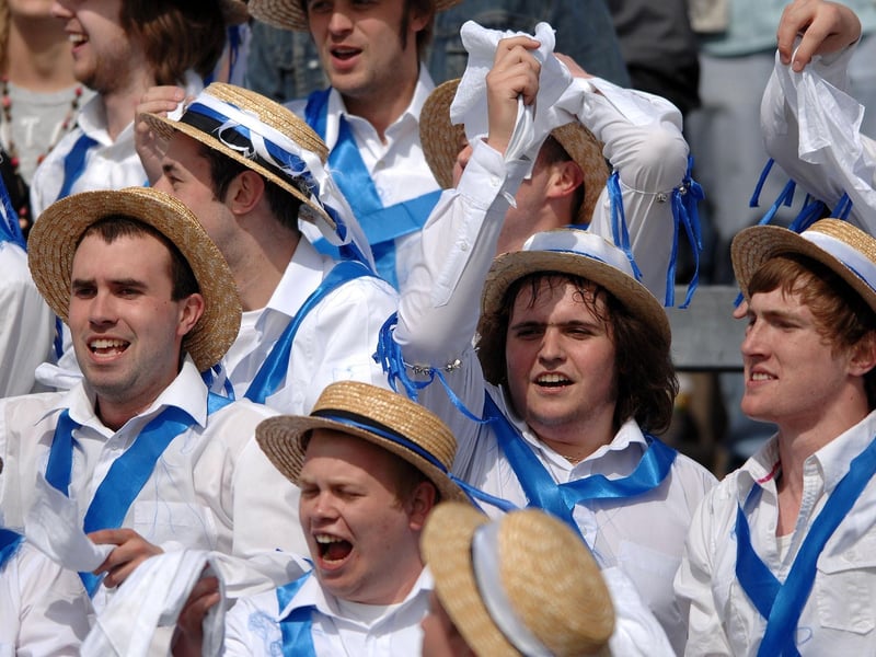 Poolies dress as Morris dancers during the fancy dress outing to Bristol Rovers on the final day of the 2008-09 season.