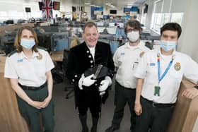 High Sheriff of Tyne and Wear David W Bavaird met manager Jill Scott-Haynes, clinical section manager Yvette Campbell and dispatch manager Jo-Anne Forster and spoke to emergency operations centre staff working over the bank holiday weekend.