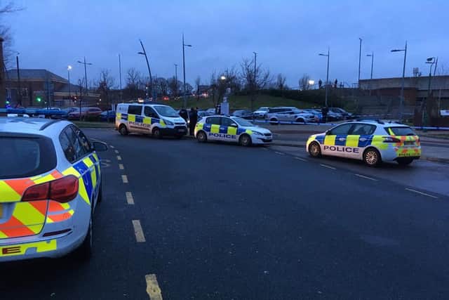 Police outside the car park at Hartlepool Train Station as inquiries got underway into Wednesday evening's disturbance.