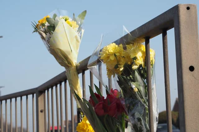 Flowers placed at the scene of a fatal collision in Catcote Road, Hartlepool./Photo: Frank Reid
