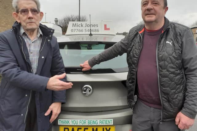 Former driving instructor Derek Sinden, left, was taken on a drive along his former learners' route by current driving instructor Mick Jones.