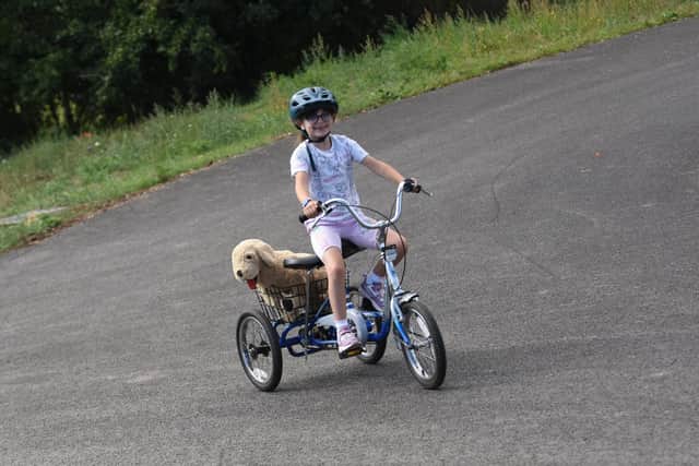 Amy Wiliams, 7, tries out a new disabled bike in collaboration with the Hartlepool Community Led Inclusion Partnership (CLIP) and Hartlepool Borough Council.