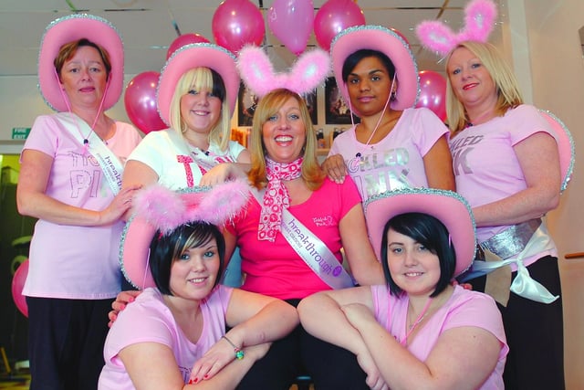 Hairdressing staff at Alison McCabe dress up in pink to raise money for breast cancer in 2007.