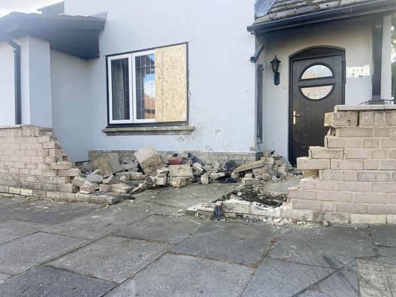 The damaged wall caused by the collision in Elwick Road. Picture by Frank Reid