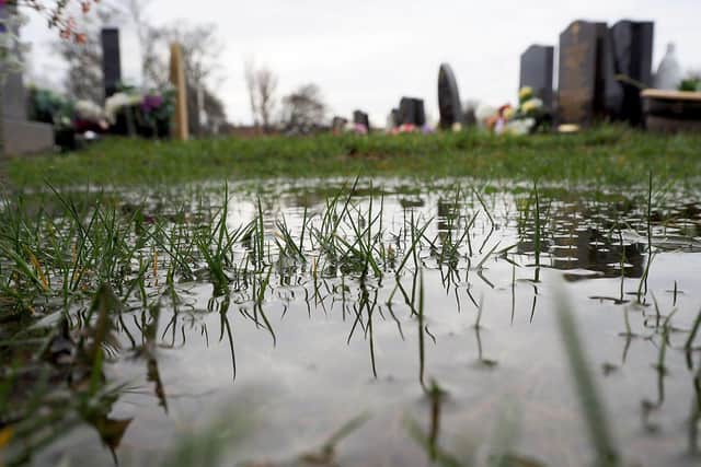 Waterlogged graves in Stranton Cemetery in March 2018. Picture by FRANK REID