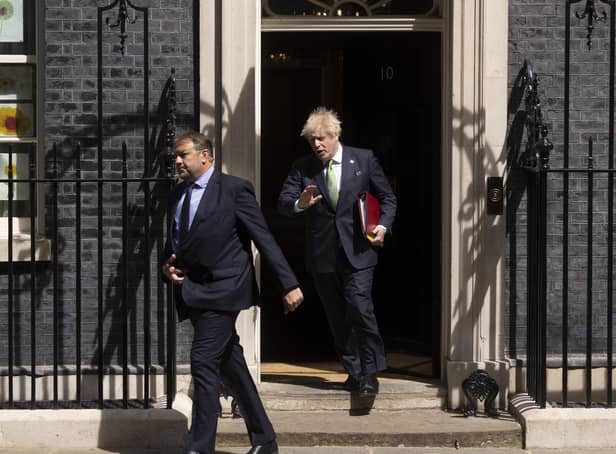 Boris Johnson leaving 10 Downing Street to Prime Ministers Questions.