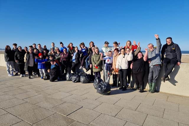 Hartlepool McDonalds staff along with their family and friends at the beach clean in Seaton Carew.