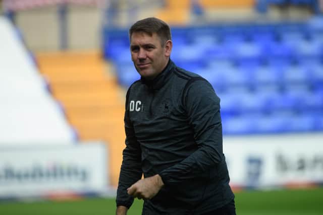Dave Challinor, Manager of Hartlepool United FC during the Sky Bet League 2 match between Tranmere Rovers and Hartlepool United at Prenton Park, Birkenhead on Saturday 4th September 2021. (Credit: Ian Charles | MI News)