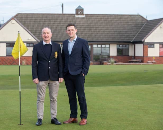 PFC Trust chairman Shaun Hope, right, with Seaton Carew Golf Club captain Phil Cain.