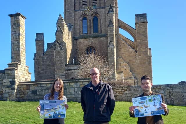 Owen and Abby with Councillor Shane Moore (centre) on the Headland.