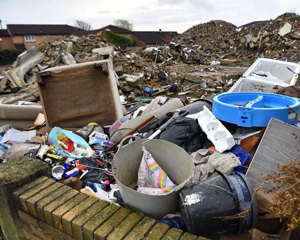 Rubbish tipped on the site of the former Hourglass pub, in Eaglesfield Road, Hartlepool. Picture by FRANK REID
