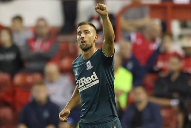 Andraz Sporar scored the opening goal for Middlesbrough at the City Ground on his full debut. (Photo by Matthew Lewis/Getty Images).