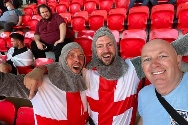 Come on England! Steve Dawson, right, at Wembley with fellow England fans.
