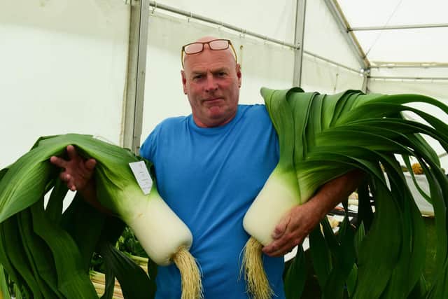 Best In Show winner Mick Wood with his prize winning leeks at the Hartlepool Hortricultral Show.