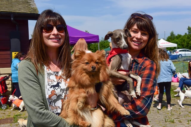 Helen and Katherine Inch were pictured with their pooches Flyn and Bobby at the hospice's dogs day out event at Summerhill in 2018.