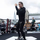 Savannah Marshall during a Boxxer media workout on a boat on the River Thames. (Photo by Eddie Keogh/Getty Images).