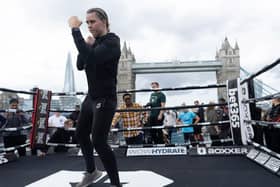 Savannah Marshall during a Boxxer media workout on a boat on the River Thames. (Photo by Eddie Keogh/Getty Images).