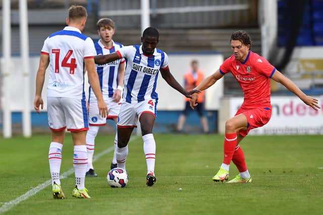 Mouhamed Niang impressed in Hartlepool United's defeat to Blackburn Rovers. Picture by FRANK REID