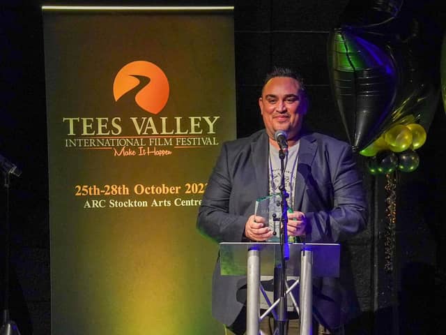 Adam Bouabda receives the Best Animation Award at the Tees Valley International Film Festival for his production of An Animated History of the Teesside Parmo.