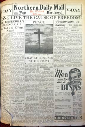 The front page of the Northern Daily Mail on VE Day.