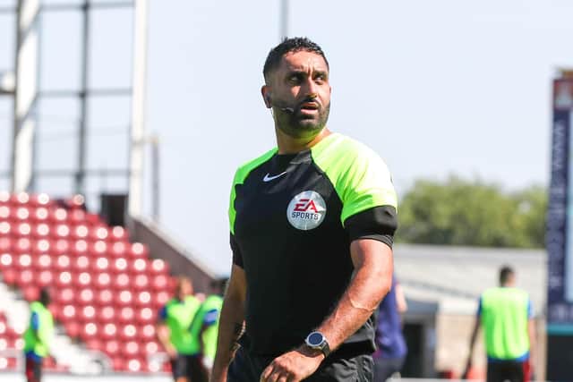 Referee Sunny Gill before the Sky Bet League 2 match between Northampton Town and Hartlepool United. (Credit: John Cripps | MI News)