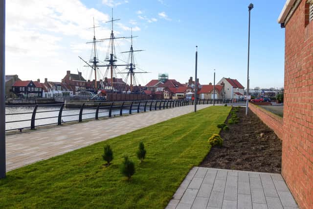 The new 'linear park' at the Waterfront site at Hartlepool's marina. A new leisure centre is planned to further enhance the area and provide new facilities for people in the borough.