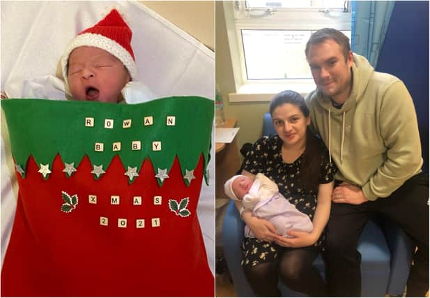 Baby Adam (left) and baby Emilia with her parents Charlotte and Christopher Tweddle (right)/Photo: Hartlepool University Hospital and Sunderland Royal Hospital