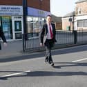 Dr Paul Williams, Labour Party candidate for Hartlepool and Angela Rayner, Deputy Leader and Chair of the Labour Party walk through town as they go to visit a covid vaccination centre at Hartlepool Town Hall (Photo by Ian Forsyth/Getty Images)