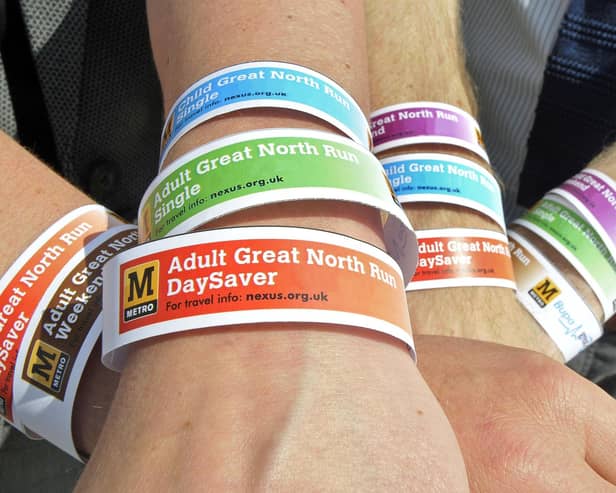 The new Great North Run Rover ticket wristbands.

Photograph: JIM APPLEBY