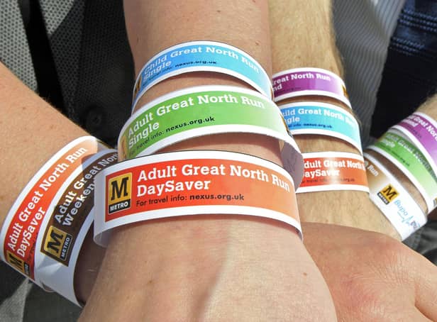 The new Great North Run Rover ticket wristbands.

Photograph: JIM APPLEBY