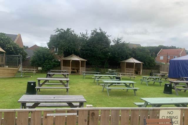 The grassed area at the Raby Arms offers 32 tables in total/Photo: Raby Arms Facebook