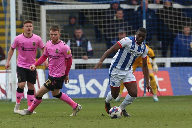 Josh Umerah made his return for Hartlepool United in the draw with Northampton Town. (Photo: Mark Fletcher | MI News)