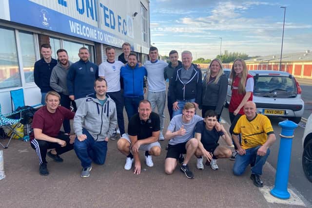 Fans who spent the night in the queue for Hartlepool United play-off final tickets. Pictures by Frank Reid.