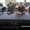 Lee Connor and Laura Watts with college deputy principal Gary Riches (centre).