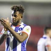Rollin Menayese opened the scoring for Hartlepool United against Crawley Town on Friday night (Credit: Tom West | MI News)