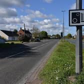 Speed camera warning signs at Newton Bewley, on the A689, near Hartlepool.