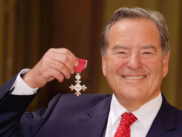 Jeff Stelling after being made a Member of the Order of the British Empire (MBE) at an investiture ceremony at Buckingham Palace.