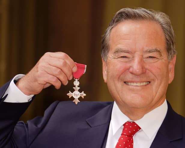Jeff Stelling after being made a Member of the Order of the British Empire (MBE) at an investiture ceremony at Buckingham Palace.