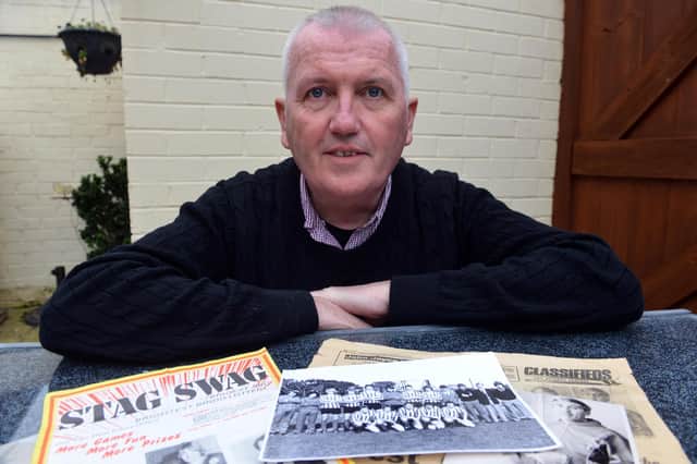 Dave Sutheran with documents and photos he is using as part of his research for a new book about Hartlepool United's former intermediates teams